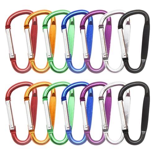 14 Pezzi Moschettoni, Moschettone in Alluminio Forma a D, Moschettoni con Tappo a Vite Colorati, per Campeggio, Pesca, Trekking o Viaggio ECC