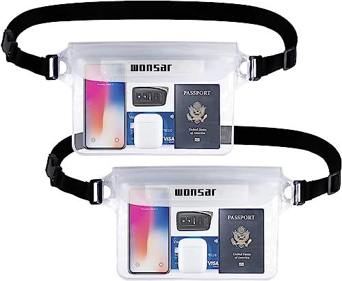 WONSAR 2 Pezzi borsa impermeabile mare accessori, Custodia Impermeabile, marsupio impermeabile con Cinturino Regolabile per Spiaggia Nuoto, Canottaggio, Pesca, Escursioni, Vela