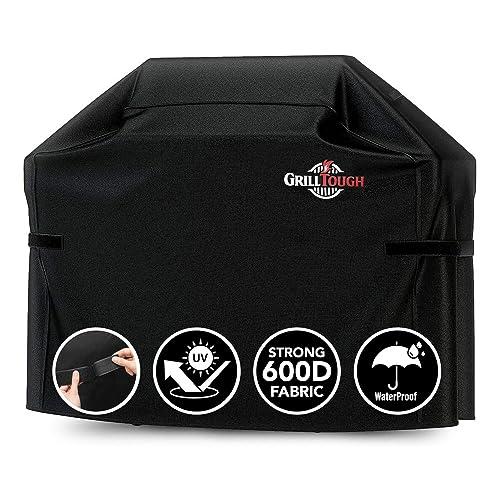 Copertura per barbecue GrillTough Heavy Duty per barbecue da esterno - Impermeabile, resistente alle intemperie, ai raggi UV e allo scolorimento con cinghie regolabili - (132L x 66W x 109H cm)