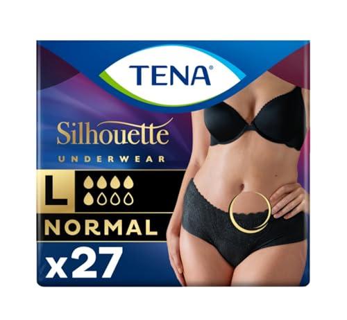 TENA Silhouette, Noir, Vita Bassa, Taglia L, 27 Mutandine per Perdite Urinarie, Elasticizzate, Monouso, per Donna