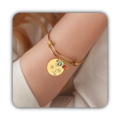 Regalo di compleanno della mamma dalla figlia - Braccialetto di fiori di nascita combinato - Braccialetto di fiori di bouquet personalizzato - Braccialetto personalizzato per madre figlia