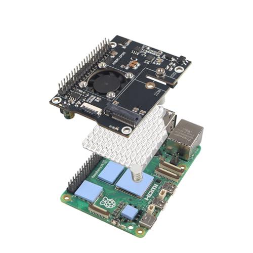 ZDE ZP583 PoE+ HAT PCIe to M.2 Key M NVMe SSD Adapter Board Power Over Ethernet with Aluminum Heatsink Onboard Cooling Fan for Raspberry Pi 5 Support 802.3af/at Network Standard M.2 NVMe SSD 2230 2242