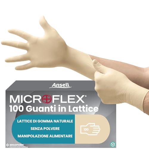 Ansell MicroFlex 63-864 Guanti Monouso in Lattice, Senza Polvere, Protezione Multiuso per Usi Alimentari, Domestici e Professionali, Lattice di Gomma Naturale, Bianco, Taglia M (100 Guanti)
