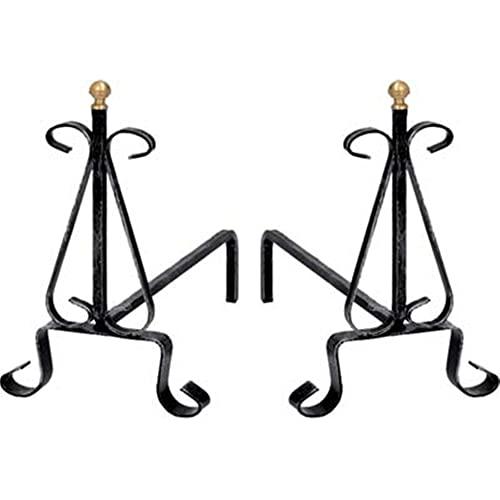 ALARI CAMINO RICCI In ferro battuto verniciato-Pomi in ottone-CM 33 H.CM 30