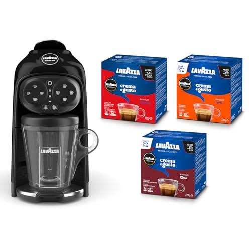 Lavazza, A Modo Mio Macchina per Caffè Deséa Black con 88 Capsule Crema e Gusto Assortite, Macchina per Espresso 1500 W, 220-240 V, 50/60 Hz, Capacità Max 10 Capsule di Caffè e 1.1 Litri d'Acqua