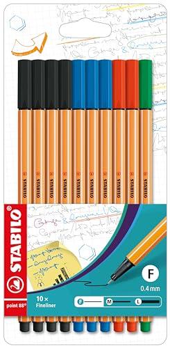 Fineliner - STABILO point 88 - Astuccio da 10 - Office Edition - Nero/Blu/Rosso/Verde