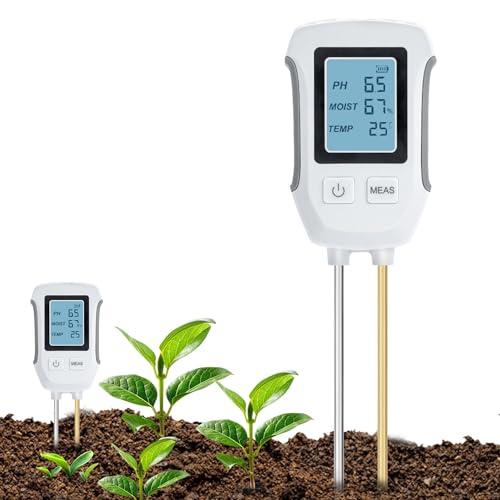 Mcbazel Misuratore PH del Suolo 3 in 1, Test del Suolo a Base Acida Rilevamento Temperatura umidità Tester di umidità con LCD retroilluminato Compatibile con Giardinaggio/Piante in Vaso/Fattoria