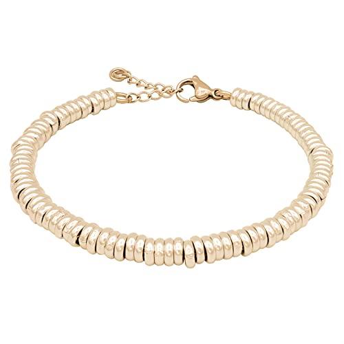 ParticolarModa Bracciale Donna regolabile anellini acciaio alluminio morbido 5 mm (Regolabile da 19 a 22 cm (x polso 16-18), Dorato)