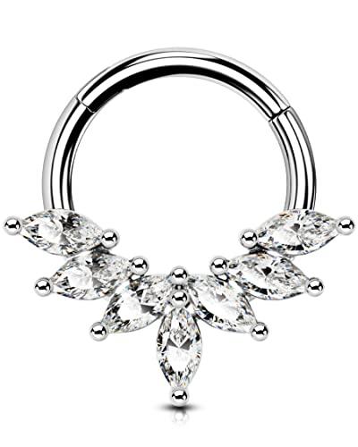 OUFER 16G Daith Piercings Jewelry Septum Clicker Argento Cartilagine Orecchini Helix Acciaio Chirurgico CZ Incernierato Segmento Tragus Cartilage Earring 8mm Gioielli Donna