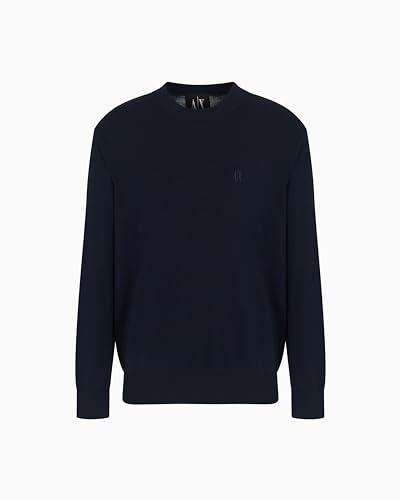 Armani Exchange Maglione Uomo Icon Project, Logo Ricamato, Blu Scuro, XL