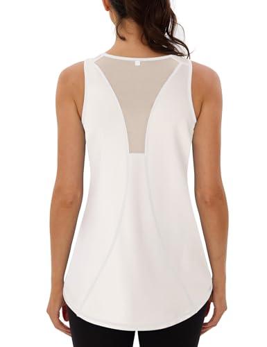 Wayleb Donna Canotta Sportiva Maglietta con Girocollo Senza Maniche Tank Top in Rete Running Fitness Palestra Yoga Sportive Canotte Sporttop, Bianco M