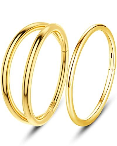 OUFER 2 pz Piercing Helix Conch Hoop Ring Cartilagine Orecchini Oro 16G Trago Daith Rook Snug Anello Hinged Acciaio Chirurgico Septum Clicker Nostril Naso Labbro Labret 12mm Gioielli