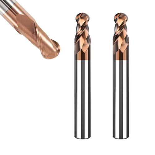 ASNomy 2 pezzi VHM frese per raggio, testa sferica - Ø 6 mm, rivestimento AlTiN HRC 55, frese in metallo duro a testa sferica, 2 taglienti, frese CNC per incisione in metallo