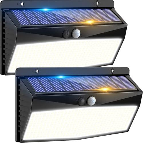 Peasur Luce Solare LED Esterno, 368LED Faretti Solari a Led da Esterno, 3 Modalità Faretto LED con Sensore di Movimento, Super Luminoso Luci Solari Esterno IP65 Impermeabile-2 Pezzi