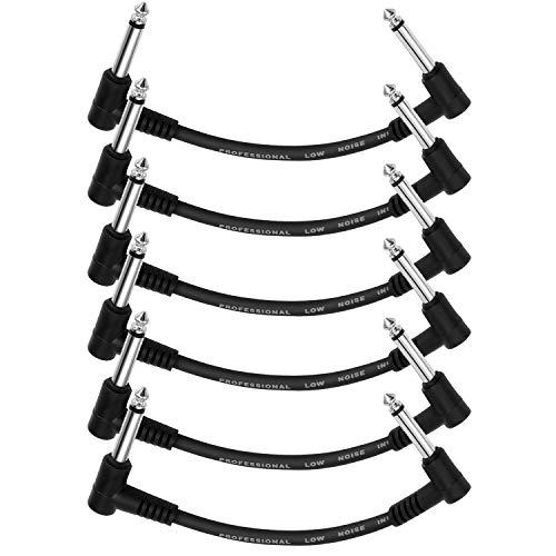 Donner Cavi Patch per Effetti per Chitarra Classico Jack Dia 6,35mm, 15CM Cavetto per Strumenti Musicali TS Mono per Chitarra/Basso Pedaliera Effetti, 6 Unità, Colore: Nero