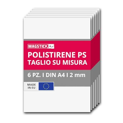 Set di 6 lastre in polistirene bianco - DIN A4 lastre rigide in plastica PS | 21 x 29,7 cm | spessore 2 mm | per modellismo architettura fai-da-te | mag265