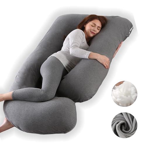 ALLOPERA, cuscino gravidanza 145 cm – Supporto per gambe, schiena, collo, spalle, fianchi e pancia per donne incinte, con federa removibile e lavabile in cotone jersey (grigio scuro)