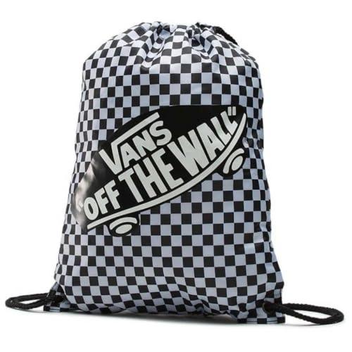 Vans Zaino unisex, a sacca, impermeabile, pattern a scacchi all over, con scritta, spallacci a cordoncino, colore Bianco Nero OS