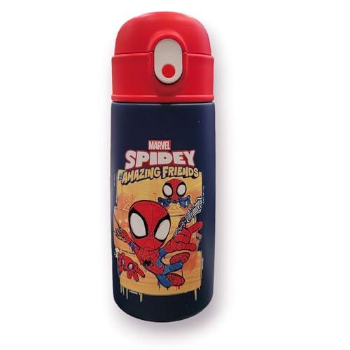 Borraccia Termica Borraccia SPIDER-MAN, Blu Rosso - Borraccia per Bambini con Cannuccia 460 ML - Borraccia Asilo SPIDERMAN, Scuola Elementare - Acciaio Inox, Mantenimento Temperatura fino a 24h