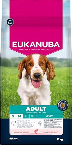 Eukanuba Mangime secco per cani con salmone e orzo per razze di taglia piccola e media, mangime secco premium per cani adulti, 12 kg
