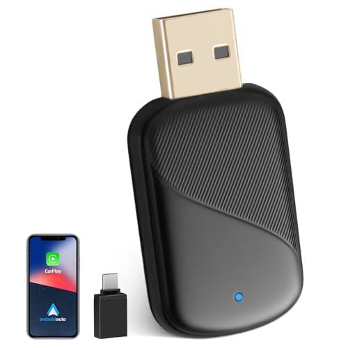 MEETOWN Wireless Carplay & Android Auto Wireless Adapter 2 in 1, Trasforma Android Auto/Carplay cablato in wireless, Plug and Play con Tipo C & USB-A, compatibile con Ad 10+/iOS 10+