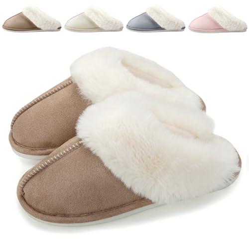 Pantofole Donna Uomo Invernali Peluche Ciabatte Casa Comode Pelose Inverno Scarpe di Cotone Morbida Slippers Winter Interne, Marrone, 36/37 EU