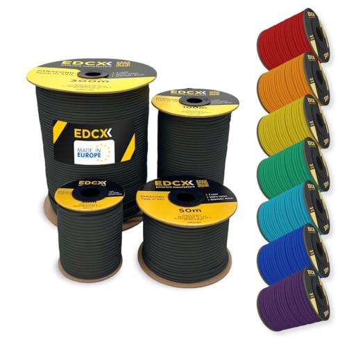 EDCX 4mm Nylon Paracord 550 15m (50 feet) - Type III, 100% Nylon Rope, 7 Strand Rope, 4mm Nylon Rope in Solid Colors (Black, 15 m)