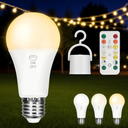 Kambo E27 LED Lampadina Ricaricabile con Telecomando, Lampadina Dimmerabile 7W con Batteria 3 Colori, Funzione Temporizzazione, per Campeggio o Illuminazione di Emergenza, 1 Pezzi