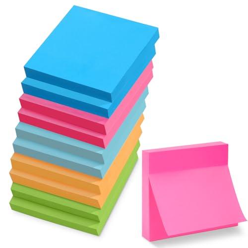 10 Blocchetti di Foglietti Adesivi, 76 x 76mm Sticky Notes, 100 Fogli per Blocchetto, 5 Colori Vivaci, Rimovibili, ideali per Ufficio, Studio, Pianificazione, Uso Domestico e come Cartoleria Ufficio