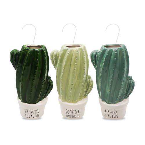 Paluplus Set 3 Evaporatori d'acqua per termosifoni in Ceramica, misura 8,5x4,5x17 cm, Umidificatore e gancio a S, Colore Verde -6355F (Cactus)