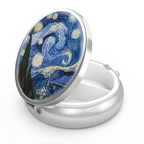 Portapillole a 3 scomparti, portatile, da tasca o da borsa, contenitore per pillole, per contenere vitamine, farmaci, olio di pesce e integratori (notte stellata)