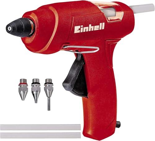 Einhell TC-CG 30 Pistola colla a caldo (tensione 230 - 240 V, potenza 30 W, riscaldamento 300 sec., temperatura max 195°C, diam. Stick 11mm, lungh. Stick 150 mm, incl. 3 ugelli e 3 stick colla)