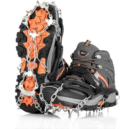 AGPTEK Ice Tacchetti 19 Denti, Microspicchi da Ghiaccio per Scarpe Portabile Neve Ramponi per Donna e Uomo con Ottimo Grip per Passeggiate, Jogging o Escursioni Camping su Neve e Ghiaccio (Nero XL)