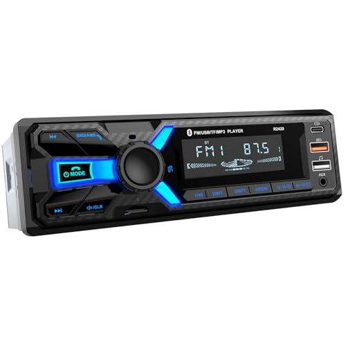 RDS Autoradio Bluetooth, Wistrue Autoradio1DIN con Porta di ricarica Type-C Stereo Auto Bluetooth FM/AM con lettore MP3 vivavoce/2 USB/AUX/SD Supporta Android e iOS