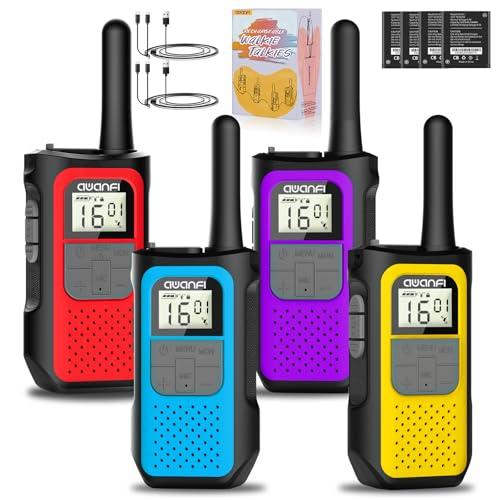 AWANFI Walkie-Talkie 4 Pezzi, Walkie Talkie Ricaricabile con 1200mAh Batteria, Walkie-Talkies per Bambini Adulti, 16 Canali/VOX/Cavo USB-C, Walky Talky Lungo Raggio per Campeggio Escursioni