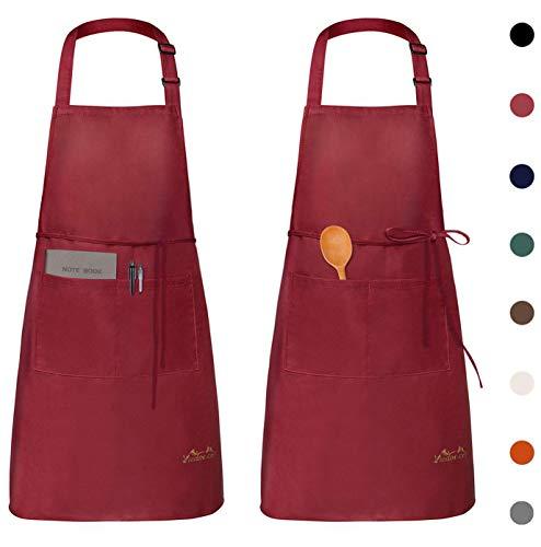 Viedouce 2 Pezzi Grembiule da Cucina Chef,Grembiule da Ristorante BBQ Bar Chef Cucina,Regolabile Grembiuli con Tasche Chef di Cucina,Impermeabile,Gembiule Cucina Uomo Donna (Rosso)
