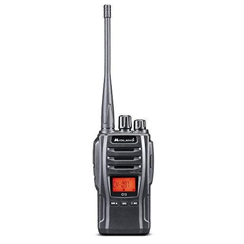 Midland - Walkie Talkie G13, Ricetrasmittenti Semi Professionali Trekking e Outdoor, 99 Canali PMR446, Impermeabile IPX4, Copertura 12Km, Funzione VOX e RRM Channel, Batteria Li-Ion 2600mAh fino a 40H