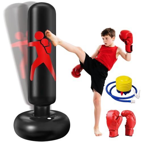 Ninonly Sacco da Boxe per Bambini 160cm con Guantoni e Pompa Punching Ball Bambini Perfetto per Allenamento a Casa, All'Aperto, Sacco Boxe da Terra Bambini Ideale per Bambini dai 3 ai 12 Anni