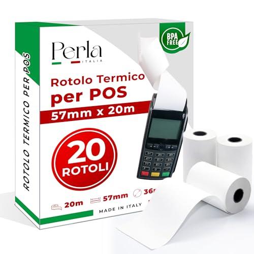 Perla - 20 Rotoli Pos 57mm x 20 metri - Rotolini in carta termica di alta qualità - Rotoli Compatibili per Dispositivi POS Nexi, Nexa, Sumup e altri Dispositivi
