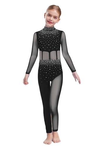 CHICTRY Ragazza Ginnastica Leotard Tuta Intera da Pattinaggio Artistico Bambina Maniche Lunghe Jumpsuit Bodysuit Tutina Elegante Body Danza Classica Balletto Nero 13-14 anni