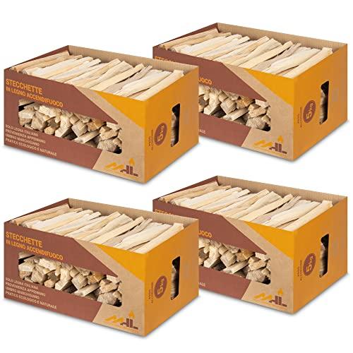 MHL Stecchette in Legno Accendifuoco in Scatola di Cartone Certificate Enama Classe Qualità A1 - Set da 4 pezzi - 20 Kg