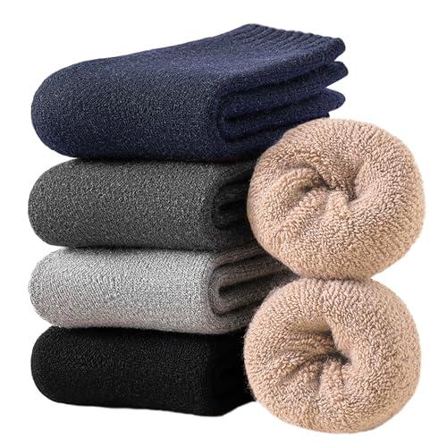 VoJoPi Calzini Termici Uomo, 5 paia Calze Uomo Invernali, Calze Lana Addensati e Caldi, Morbido e Accogliente, Taglia Unica 39-45