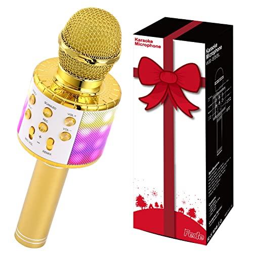 Fede Microfono Karaoke Bluetooth Wireless per Bambini, Karaoke Portatile con Luci LED Multicolore per Cantare, Funzione Eco, Compatibile con Android/iOS, PC o smartphone