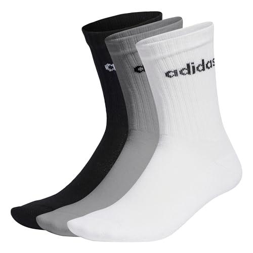 adidas Linear Crew Cushioned 3 Pairs Calze Medie, Medium Grey Heather/White/Black, M