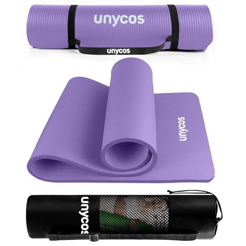 unycos - Tappetino Antiscivolo da Yoga, Pilates e Ginnastica Extra Spesso 15 mm, 183x60 cm, Materassino Fitness con Schiuma NBR Confortevole, Tracolla, Borsa ed E-Book di 50 Esercizi (Viola)
