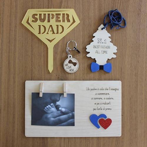 GECKOART Kit Festa del Papà, Portafoto, Portachiavi, Arbre Magique, Topper Cake. Artigianato 100% Italiano