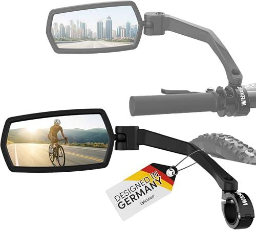 Wittkop Specchio per bicicletta | Ampio campo visivo HD | Ruotabile a 360° e ripiegabile | Montaggio in alto e in basso | Infrangibile e resistente | Specchietto convesso per bicicletta, e-bike