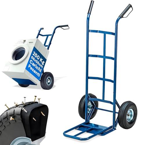 Carrello Portapacchi Pieghevole con Ruote Pneumatiche – Carrello con Ruote Portatutto per Scale e Trasporto Carichi Pesanti fino a 250kg – Struttura in Metallo 68x55x116cm BLU
