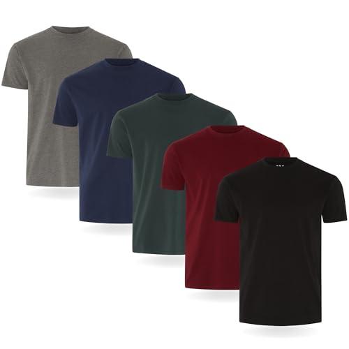 FM London Confezione da 3/5 Maglietta da Uomo, T-Shirt Premium Design Leggermente Aderente, Maglietta Super Morbida Realizzata in Cotone 100%, Nero, Bordeaux, Verde, Blu Navy, Antracite (5 Pezzi), M