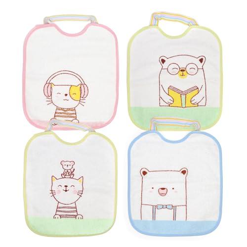 Ti TIN - Confezione da 4 bavaglini impermeabili per neonati. Dimensioni: 23 x 28 cm. Composizione: 73% cotone - 27% poliestere fodera in vinile | Set di 4 bavaglini con chiusura in gomma.